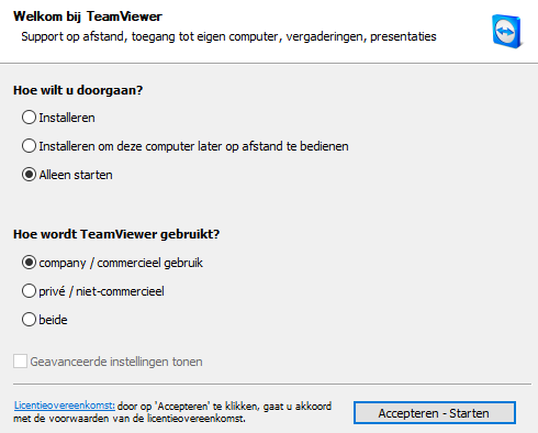 Voorbeeld installatie teamviewer